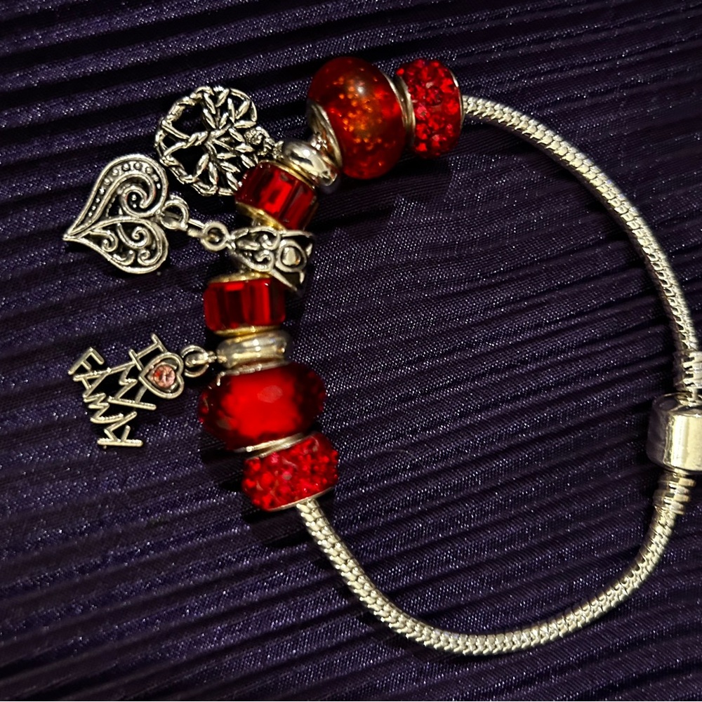 Elegant Red and Silver Charm Bracelet